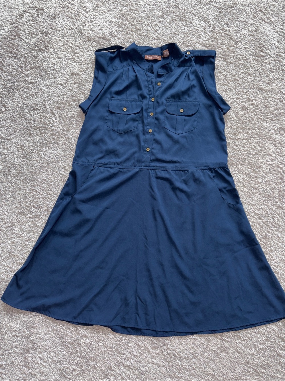 Speed Control Navy Sleeveless Shirt Dress with Button Placket